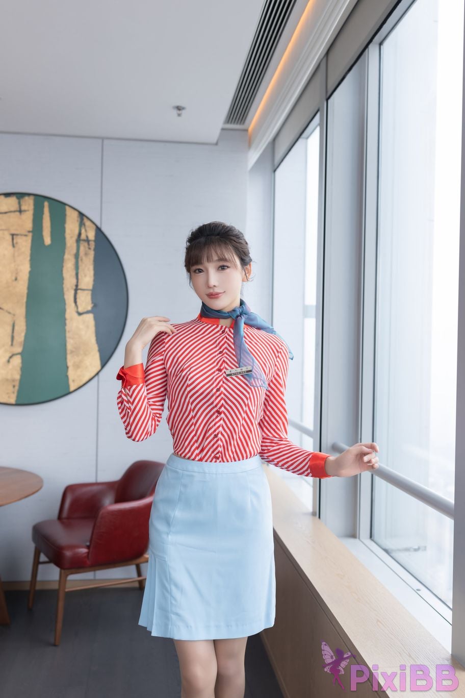 No watermark for in app purchases Lu Xuan Xuanxuan XIUREN Model striped shirt PixiBB.COM 001