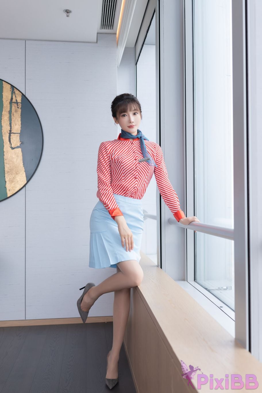 No watermark for in app purchases Lu Xuan Xuanxuan XIUREN Model striped shirt PixiBB.COM 002
