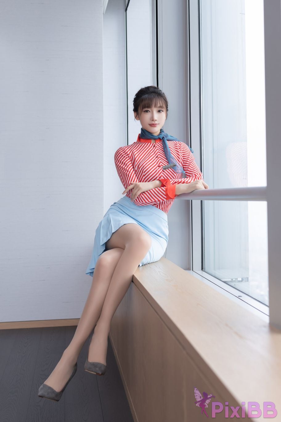 No watermark for in app purchases Lu Xuan Xuanxuan XIUREN Model striped shirt PixiBB.COM 003