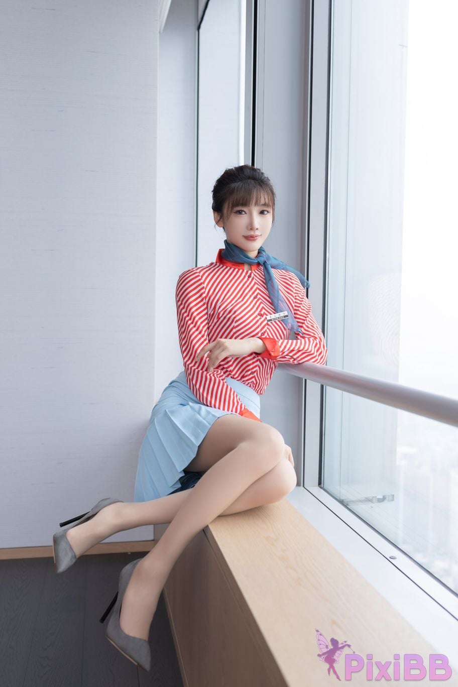 No watermark for in app purchases Lu Xuan Xuanxuan XIUREN Model striped shirt PixiBB.COM 004