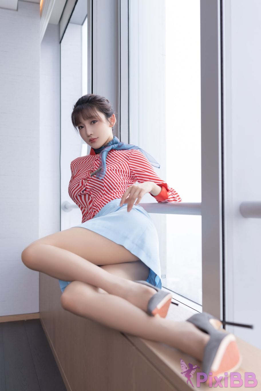 No watermark for in app purchases Lu Xuan Xuanxuan XIUREN Model striped shirt PixiBB.COM 007