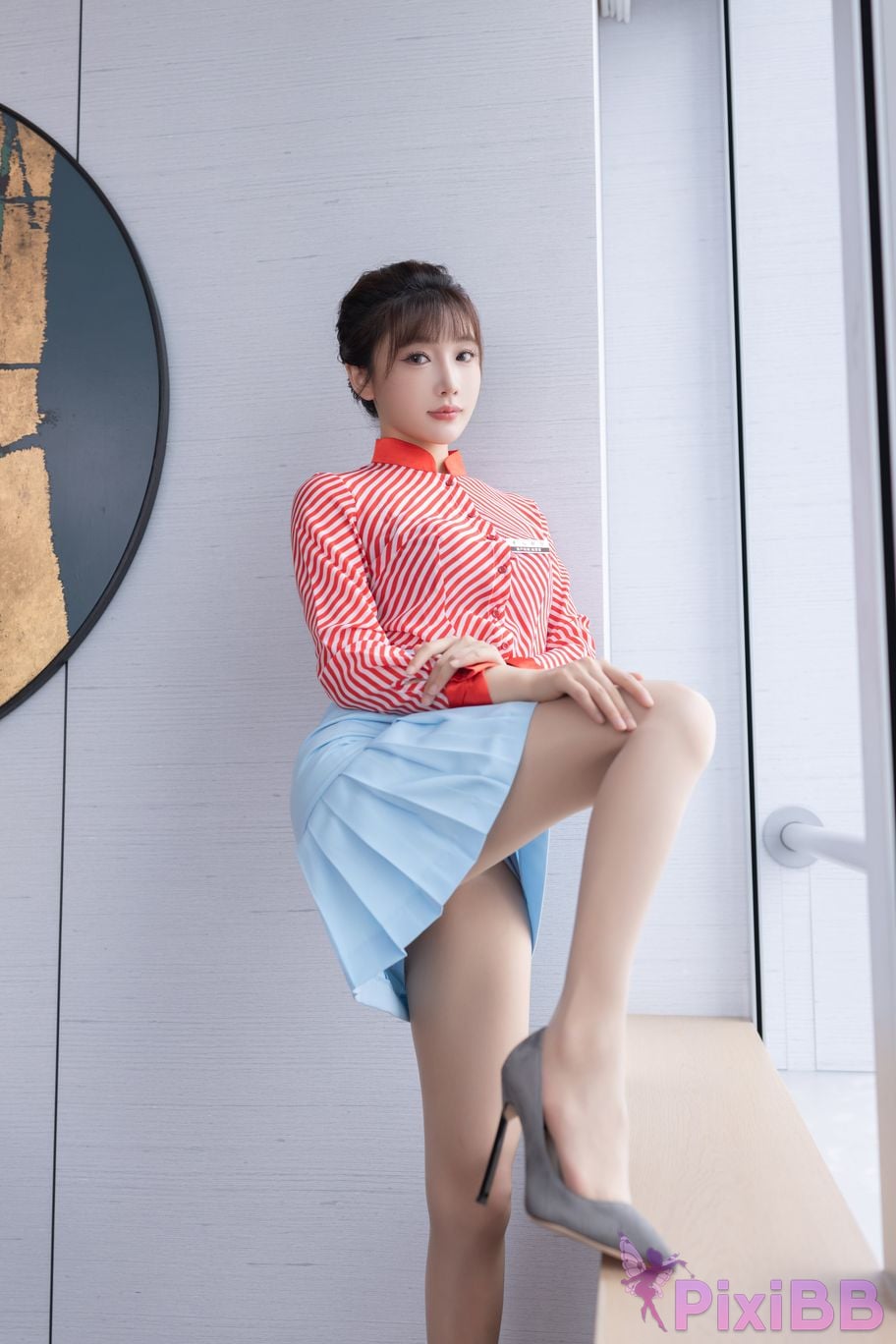 No watermark for in app purchases Lu Xuan Xuanxuan XIUREN Model striped shirt PixiBB.COM 011