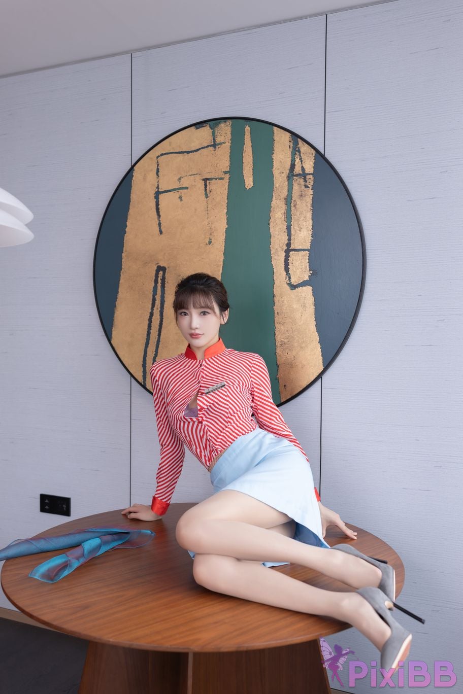 No watermark for in app purchases Lu Xuan Xuanxuan XIUREN Model striped shirt PixiBB.COM 012