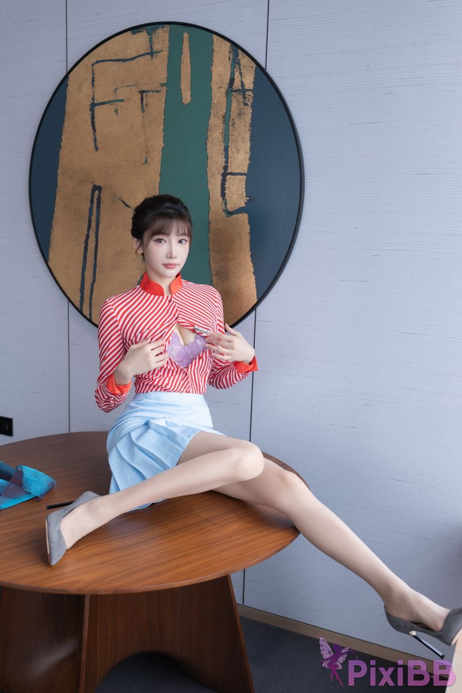 No watermark for in app purchases Lu Xuan Xuanxuan XIUREN Model striped shirt PixiBB.COM 014
