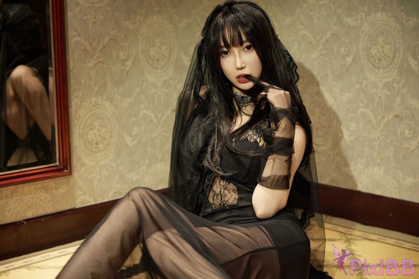 No watermark for in app purchases Yueer Yue er XIUREN Model Black stockings pushed into the corner PixiBB.COM 019
