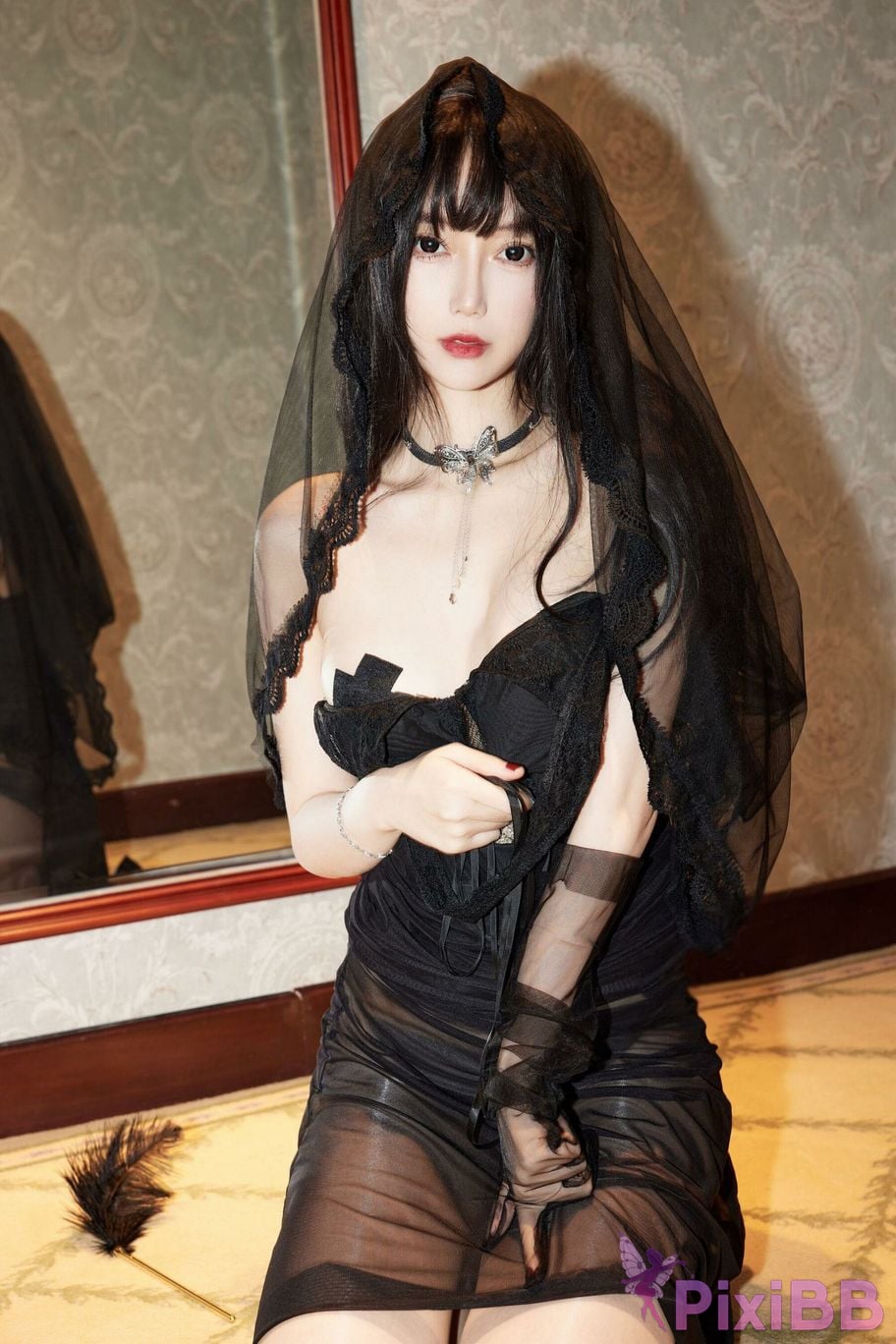 No watermark for in app purchases Yueer Yue er XIUREN Model Black stockings pushed into the corner PixiBB.COM 036