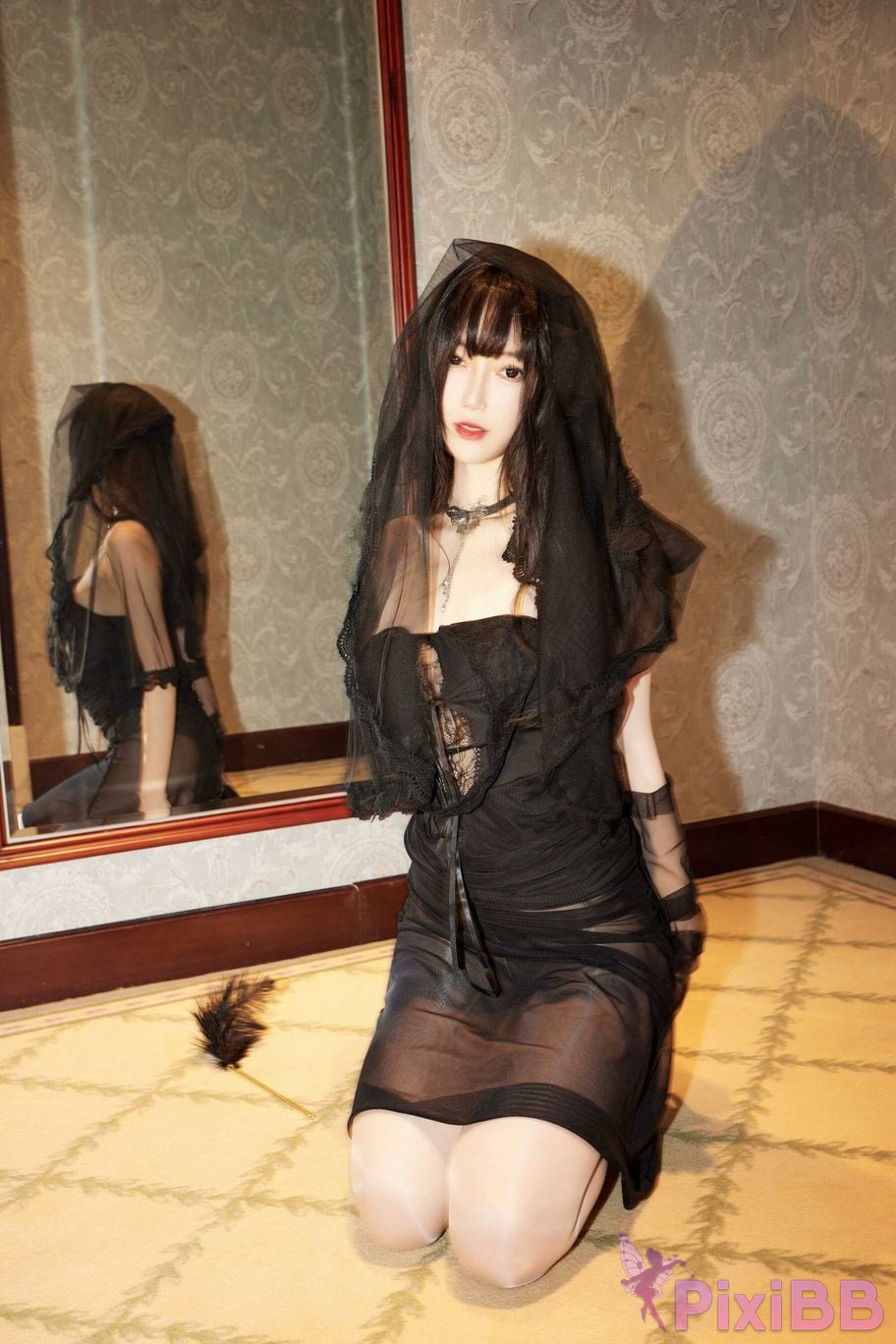 No watermark for in app purchases Yueer Yue er XIUREN Model Black stockings pushed into the corner PixiBB.COM 037