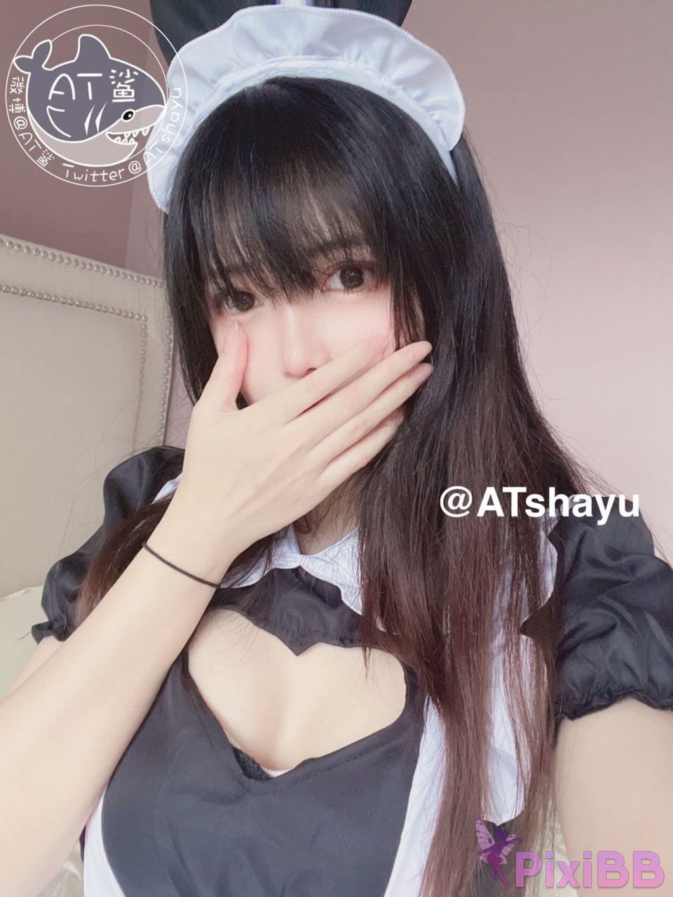 Cosplayer AT shark Limited time vacuum white stocking maid PixiBB.COM 021