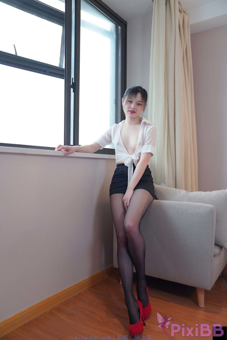 Private Photoshoot Yueyue Short skirt and black stockings full scale private photoshoot PixiBB.COM 186