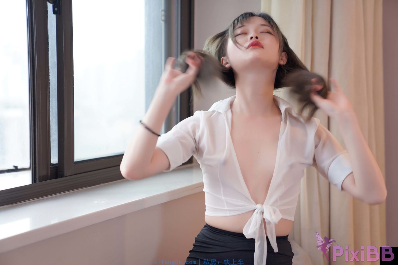 Private Photoshoot Yueyue Short skirt and black stockings full scale private photoshoot PixiBB.COM 200