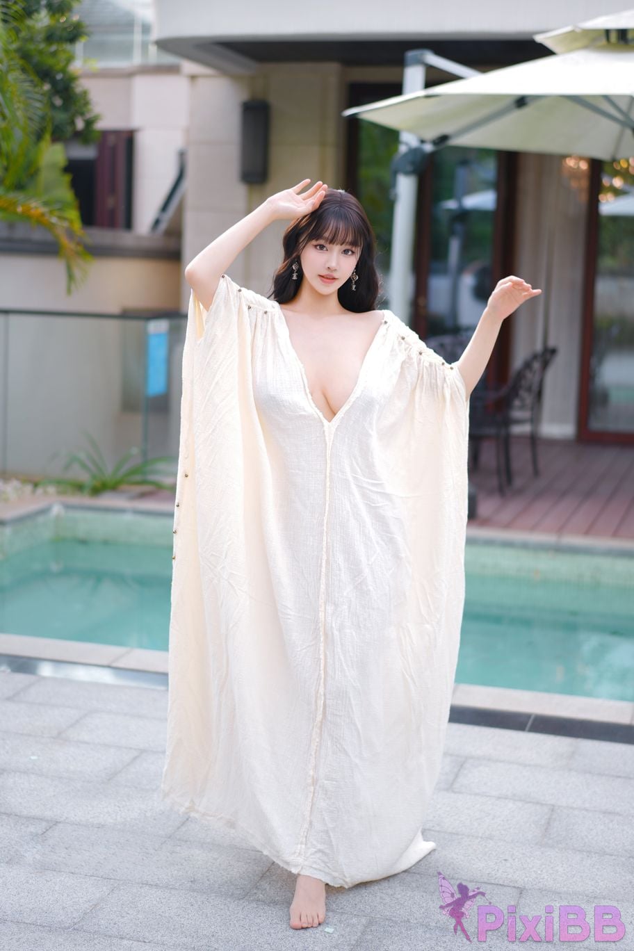 No watermark for in app purchases Zhu Ke Er Ker XIUREN Model Sanya swimming pool white robe PixiBB.COM 002