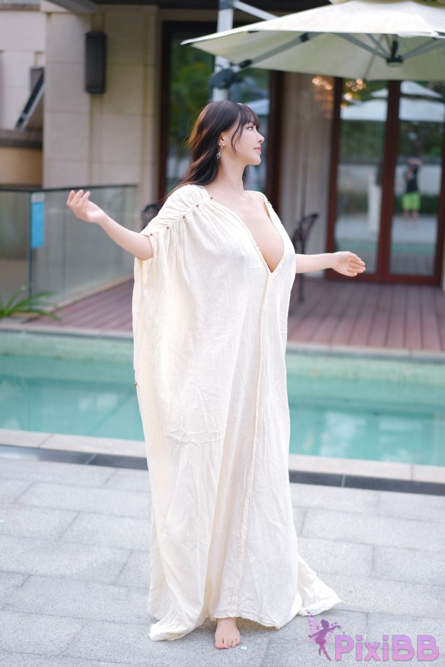No watermark for in app purchases Zhu Ke Er Ker XIUREN Model Sanya swimming pool white robe PixiBB.COM 003