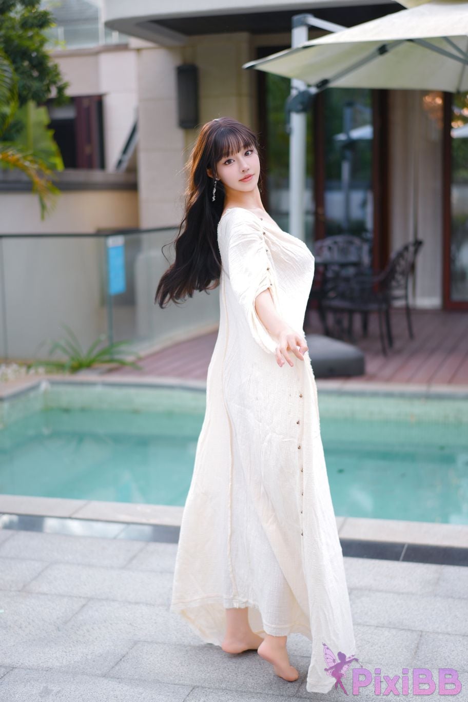 No watermark for in app purchases Zhu Ke Er Ker XIUREN Model Sanya swimming pool white robe PixiBB.COM 004