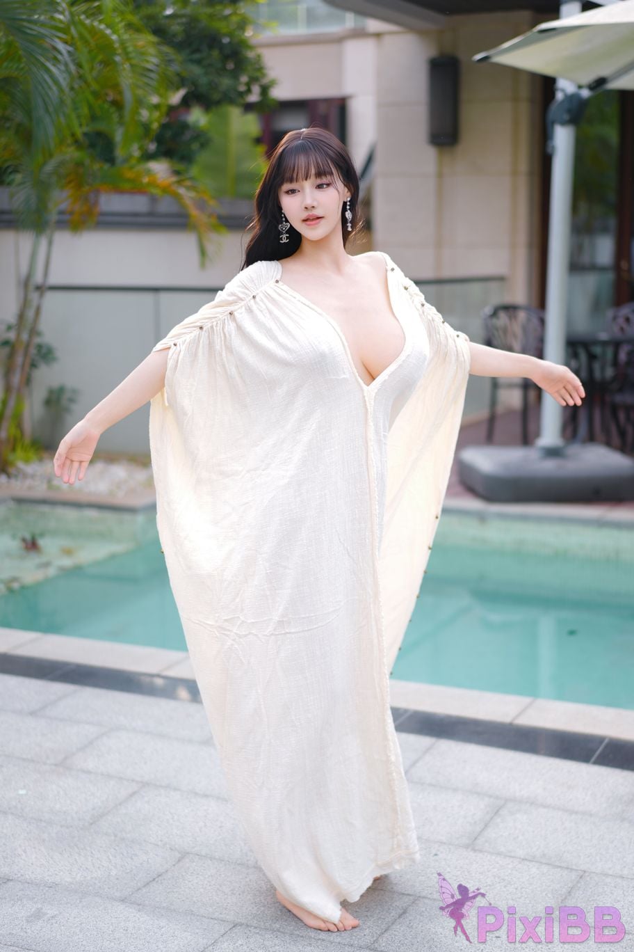No watermark for in app purchases Zhu Ke Er Ker XIUREN Model Sanya swimming pool white robe PixiBB.COM 005