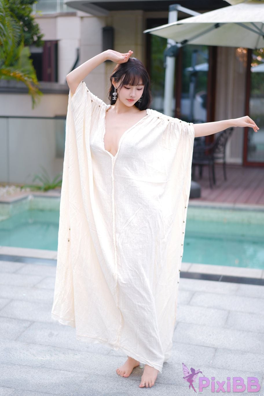 No watermark for in app purchases Zhu Ke Er Ker XIUREN Model Sanya swimming pool white robe PixiBB.COM 006