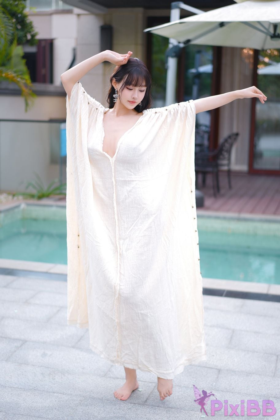 No watermark for in app purchases Zhu Ke Er Ker XIUREN Model Sanya swimming pool white robe PixiBB.COM 007