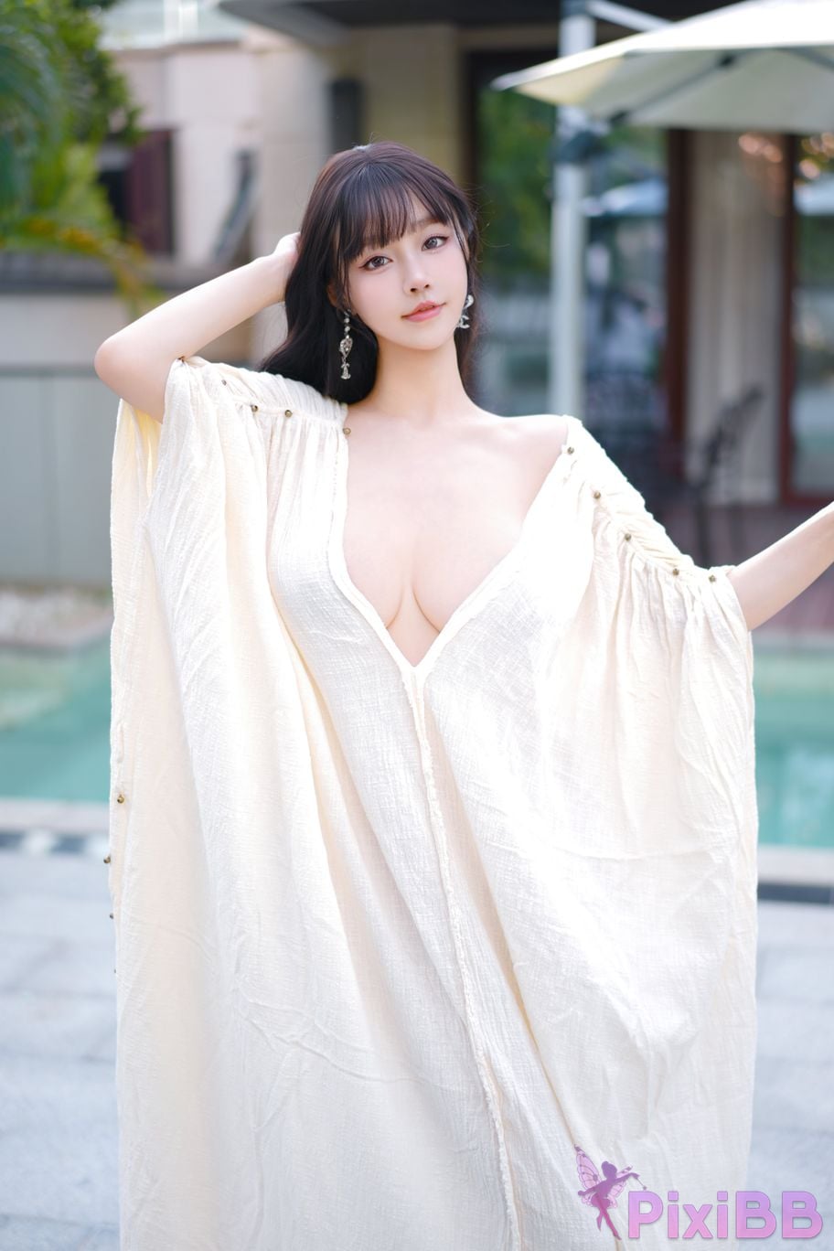 No watermark for in app purchases Zhu Ke Er Ker XIUREN Model Sanya swimming pool white robe PixiBB.COM 010
