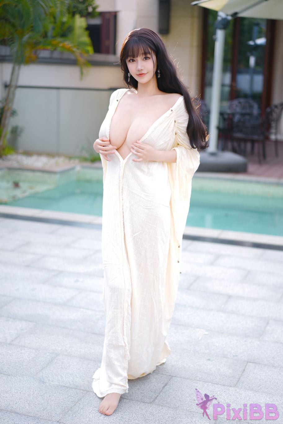No watermark for in app purchases Zhu Ke Er Ker XIUREN Model Sanya swimming pool white robe PixiBB.COM 011