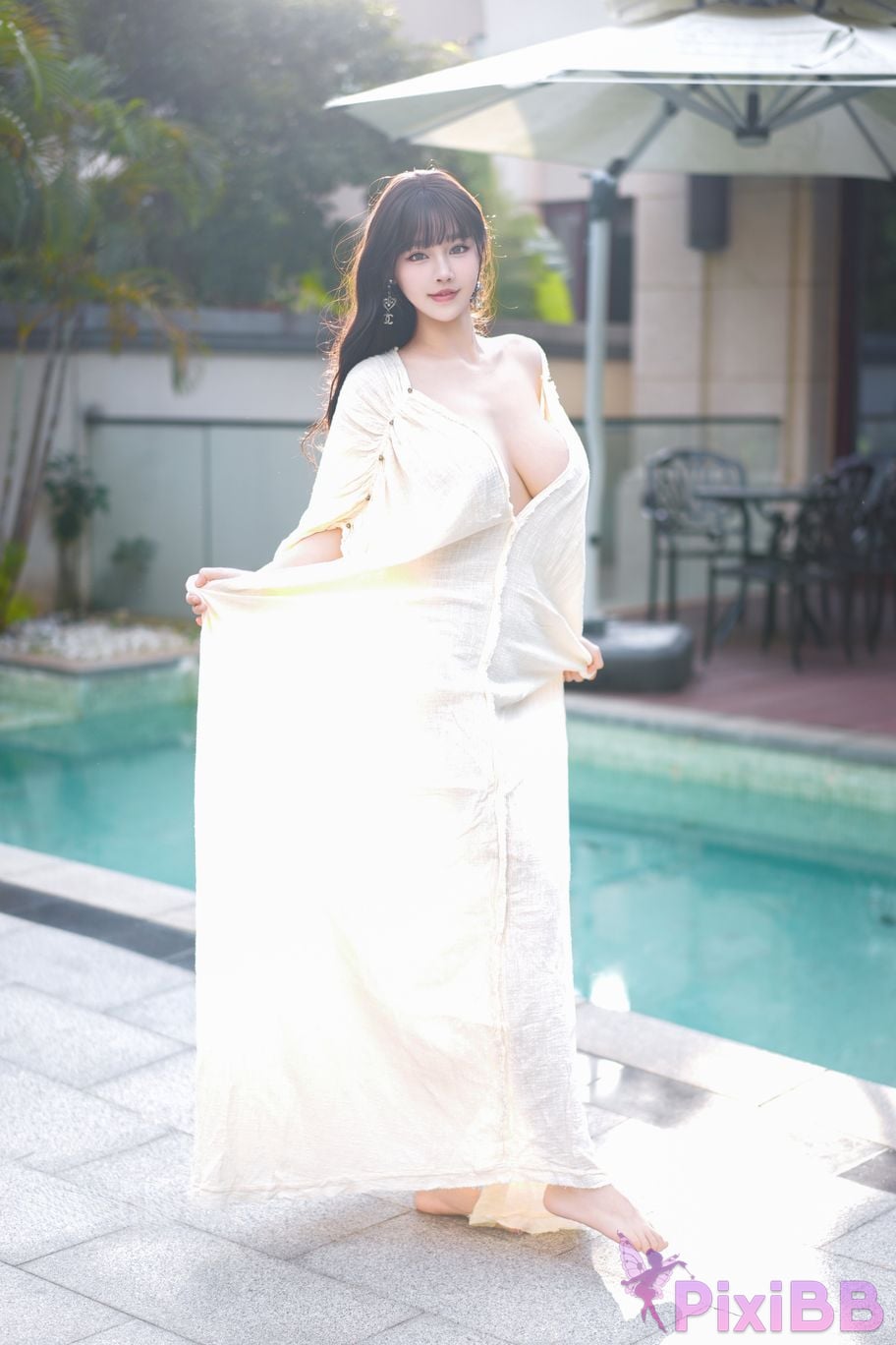 No watermark for in app purchases Zhu Ke Er Ker XIUREN Model Sanya swimming pool white robe PixiBB.COM 013