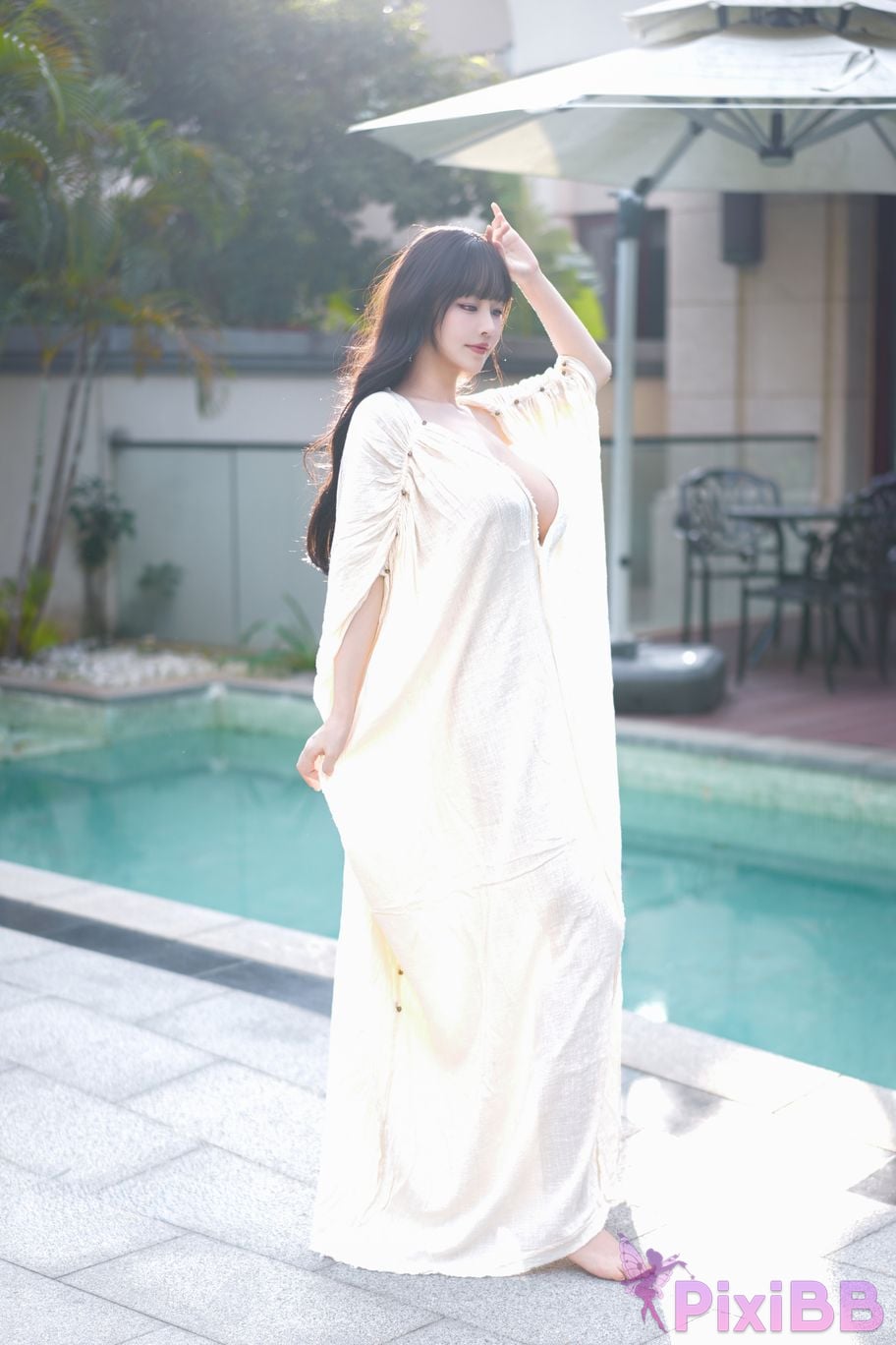 No watermark for in app purchases Zhu Ke Er Ker XIUREN Model Sanya swimming pool white robe PixiBB.COM 014