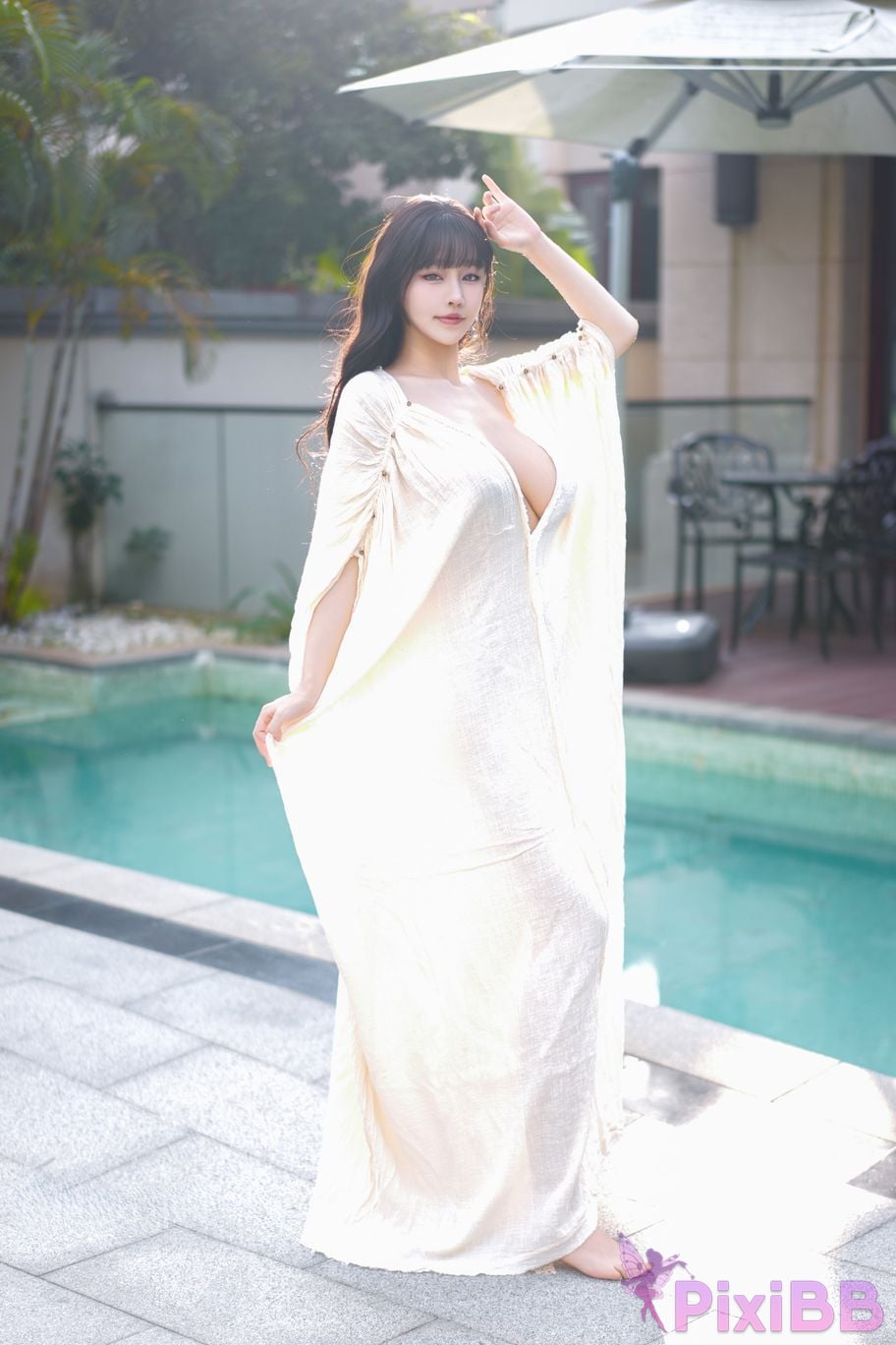 No watermark for in app purchases Zhu Ke Er Ker XIUREN Model Sanya swimming pool white robe PixiBB.COM 015