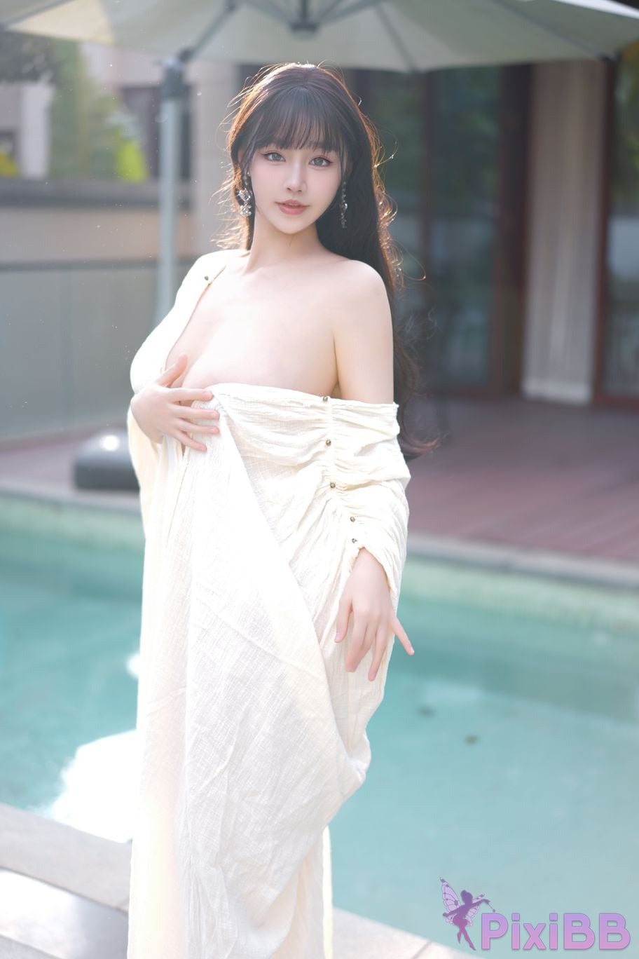 No watermark for in app purchases Zhu Ke Er Ker XIUREN Model Sanya swimming pool white robe PixiBB.COM 019