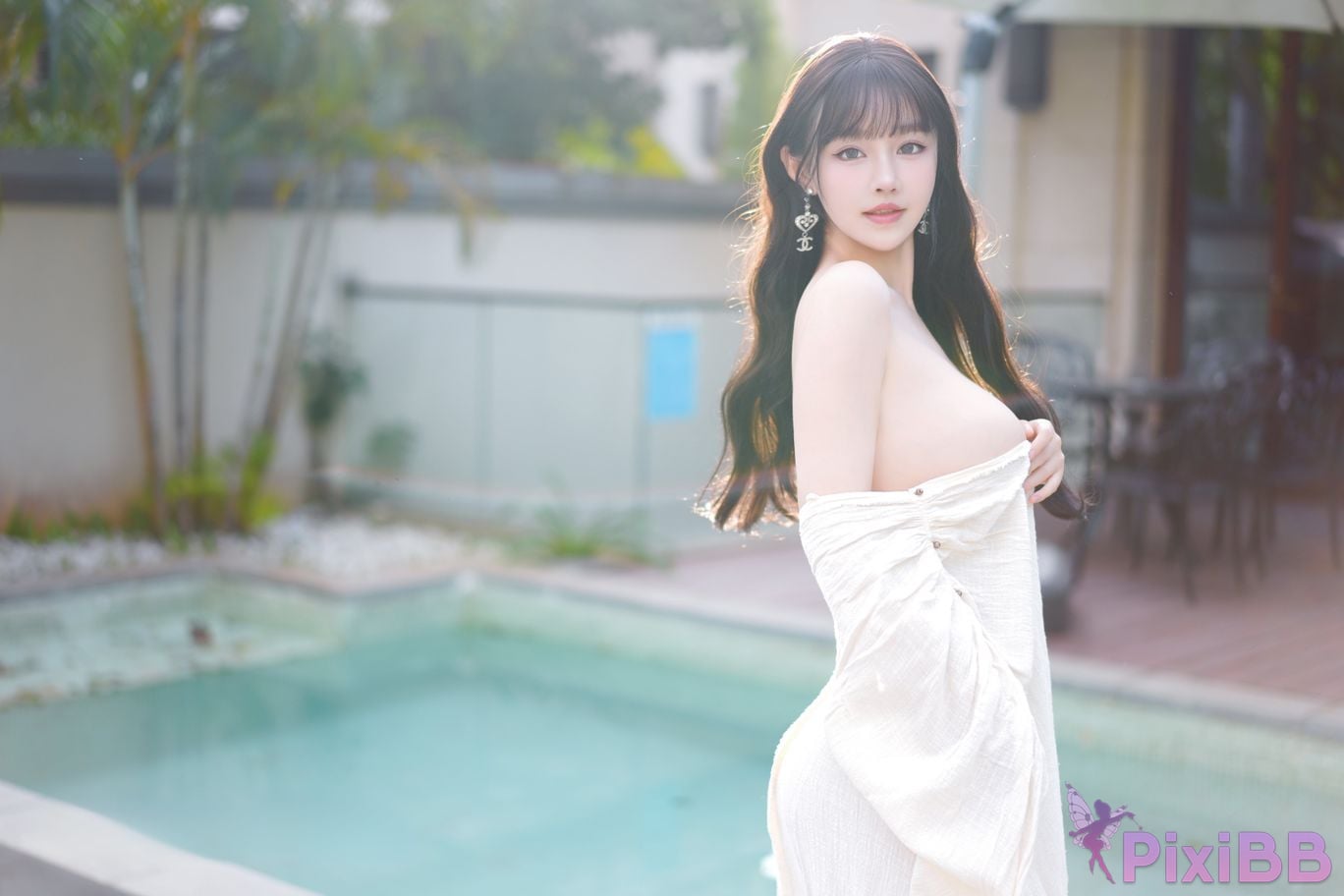 No watermark for in app purchases Zhu Ke Er Ker XIUREN Model Sanya swimming pool white robe PixiBB.COM 021