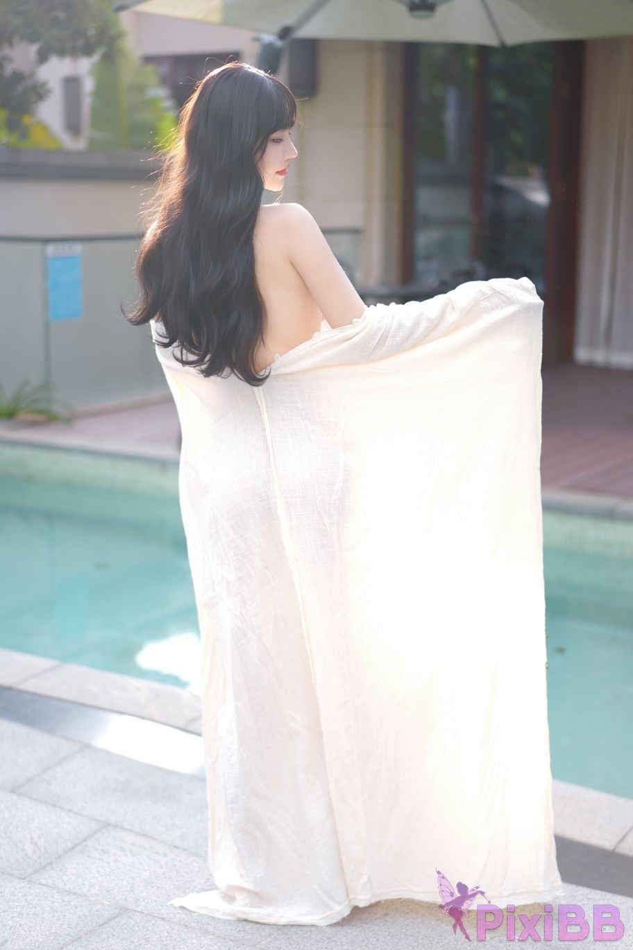 No watermark for in app purchases Zhu Ke Er Ker XIUREN Model Sanya swimming pool white robe PixiBB.COM 022