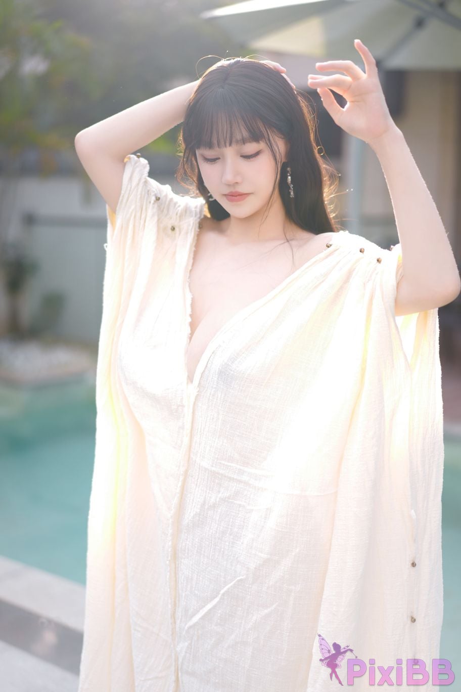 No watermark for in app purchases Zhu Ke Er Ker XIUREN Model Sanya swimming pool white robe PixiBB.COM 028
