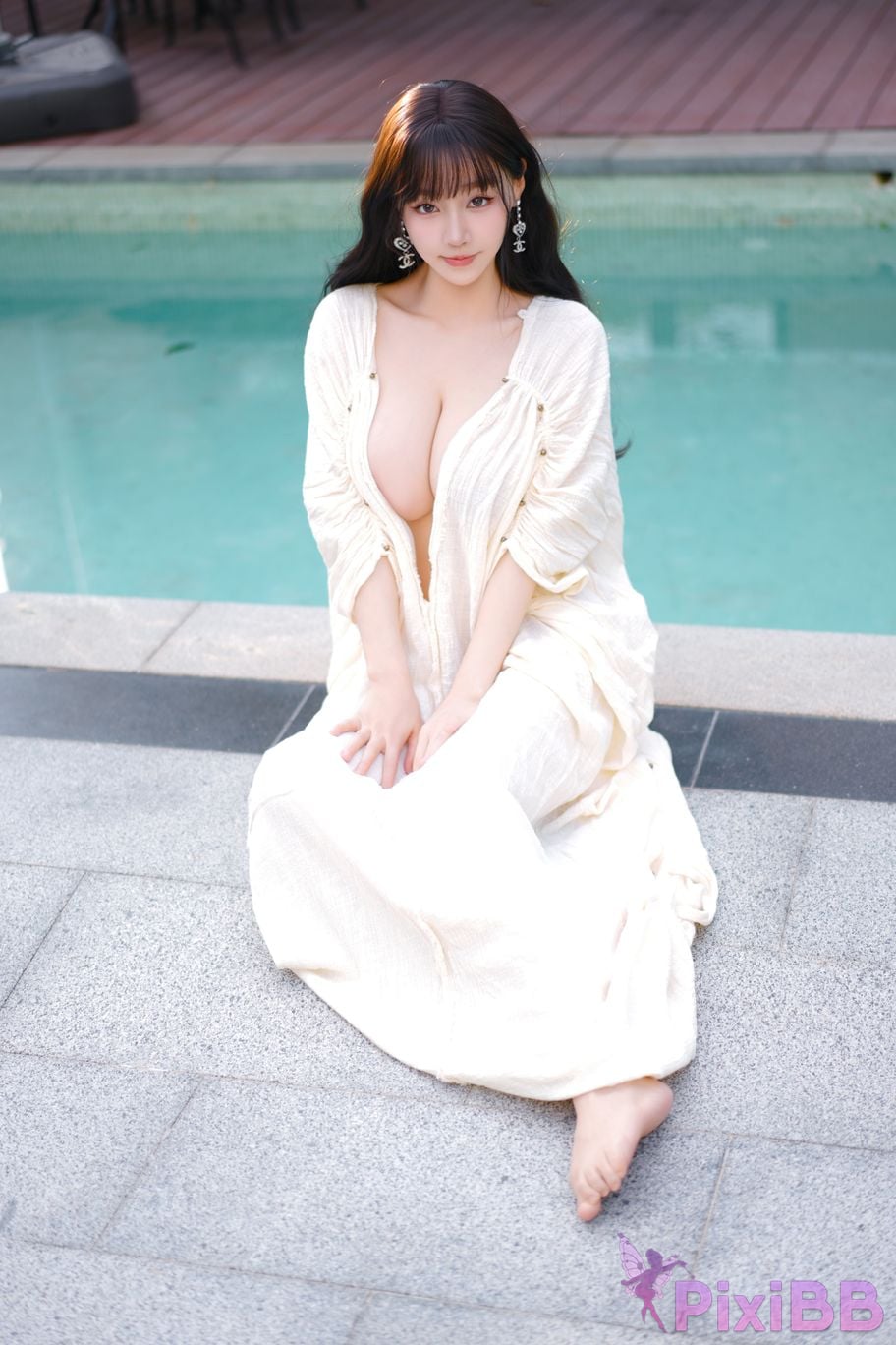 No watermark for in app purchases Zhu Ke Er Ker XIUREN Model Sanya swimming pool white robe PixiBB.COM 033