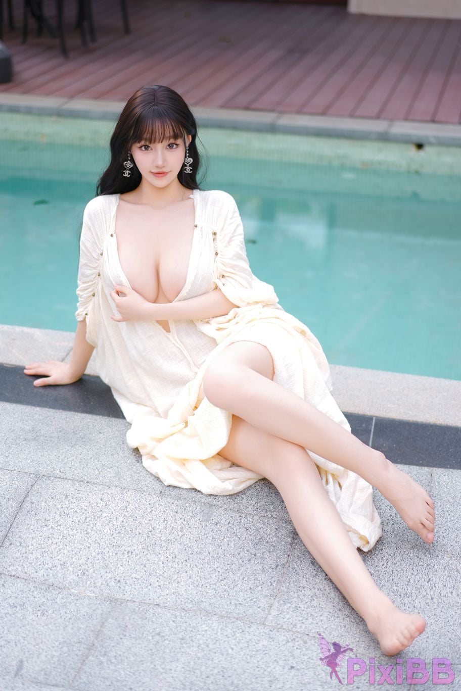 No watermark for in app purchases Zhu Ke Er Ker XIUREN Model Sanya swimming pool white robe PixiBB.COM 034