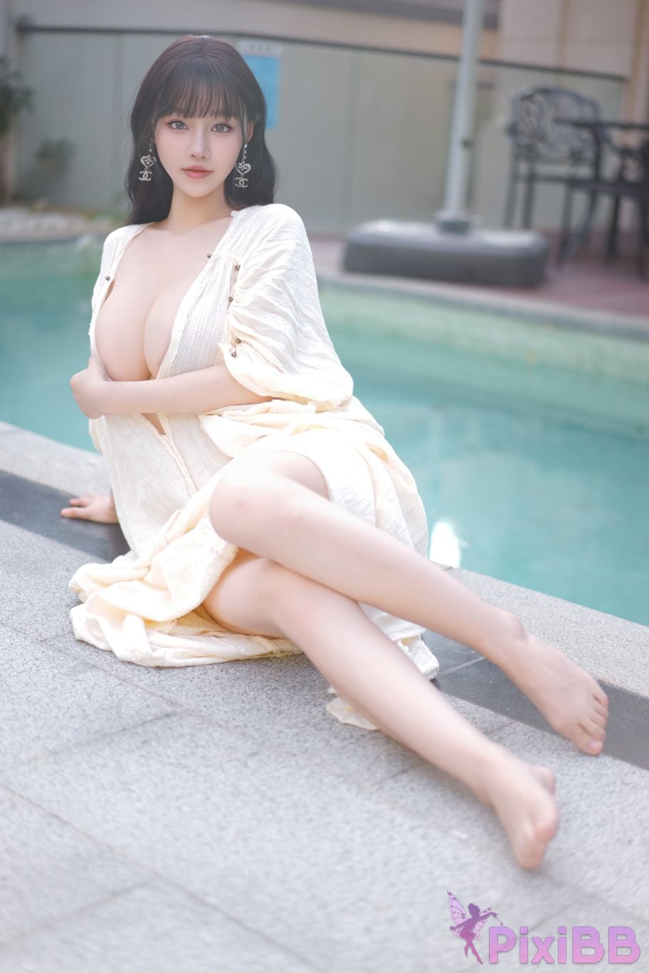 No watermark for in app purchases Zhu Ke Er Ker XIUREN Model Sanya swimming pool white robe PixiBB.COM 035