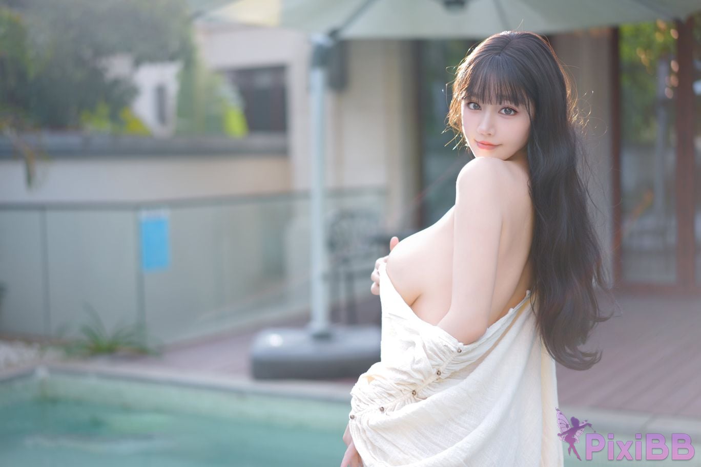 No watermark for in app purchases Zhu Ke Er Ker XIUREN Model Sanya swimming pool white robe PixiBB.COM 043