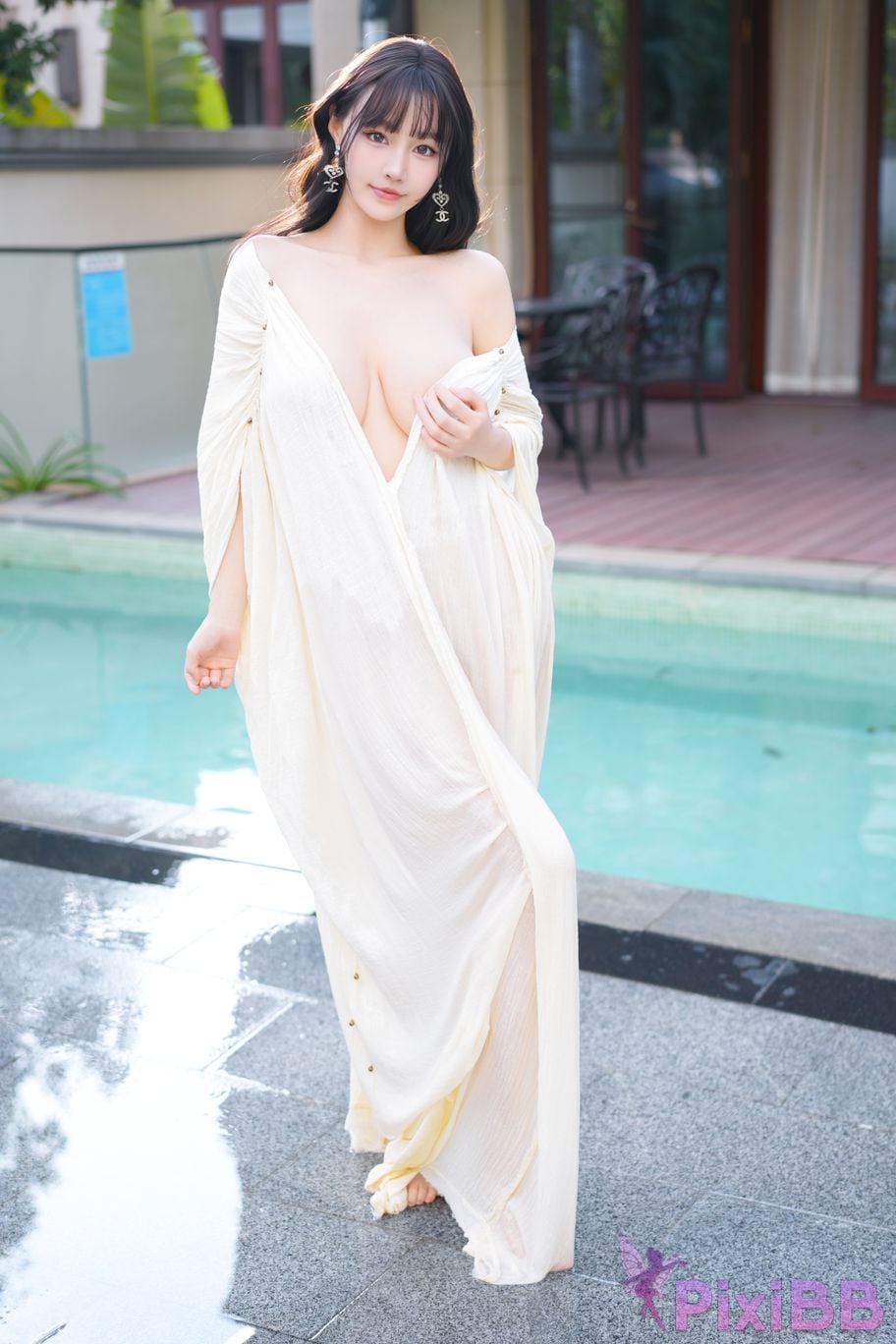 No watermark for in app purchases Zhu Ke Er Ker XIUREN Model Sanya swimming pool white robe PixiBB.COM 053