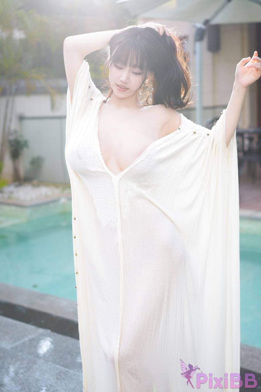 No watermark for in app purchases Zhu Ke Er Ker XIUREN Model Sanya swimming pool white robe PixiBB.COM 057