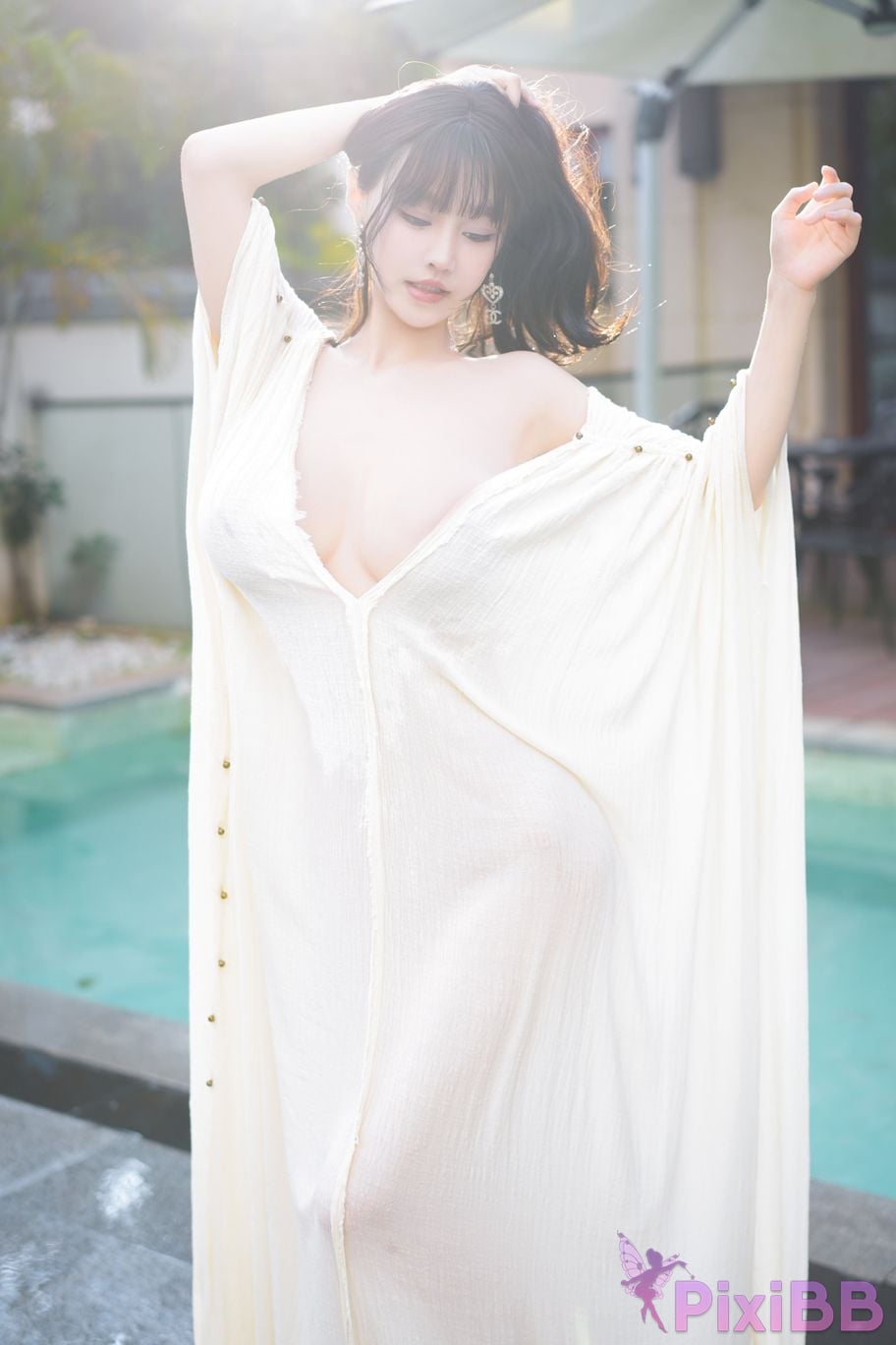 No watermark for in app purchases Zhu Ke Er Ker XIUREN Model Sanya swimming pool white robe PixiBB.COM 058