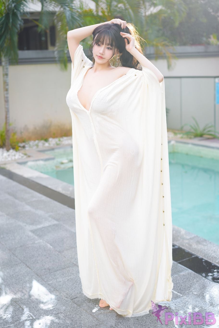 No watermark for in app purchases Zhu Ke Er Ker XIUREN Model Sanya swimming pool white robe PixiBB.COM 060
