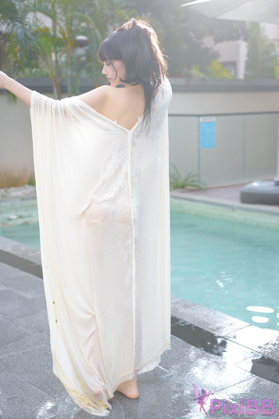 No watermark for in app purchases Zhu Ke Er Ker XIUREN Model Sanya swimming pool white robe PixiBB.COM 063