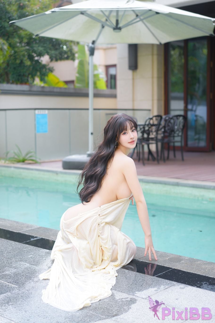 No watermark for in app purchases Zhu Ke Er Ker XIUREN Model Sanya swimming pool white robe PixiBB.COM 069