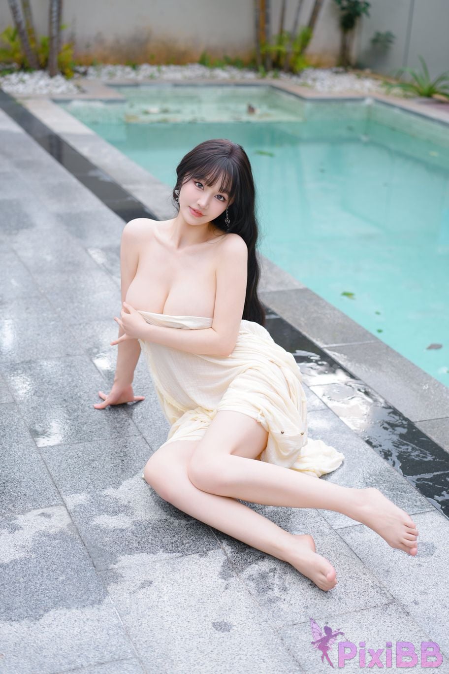No watermark for in app purchases Zhu Ke Er Ker XIUREN Model Sanya swimming pool white robe PixiBB.COM 083