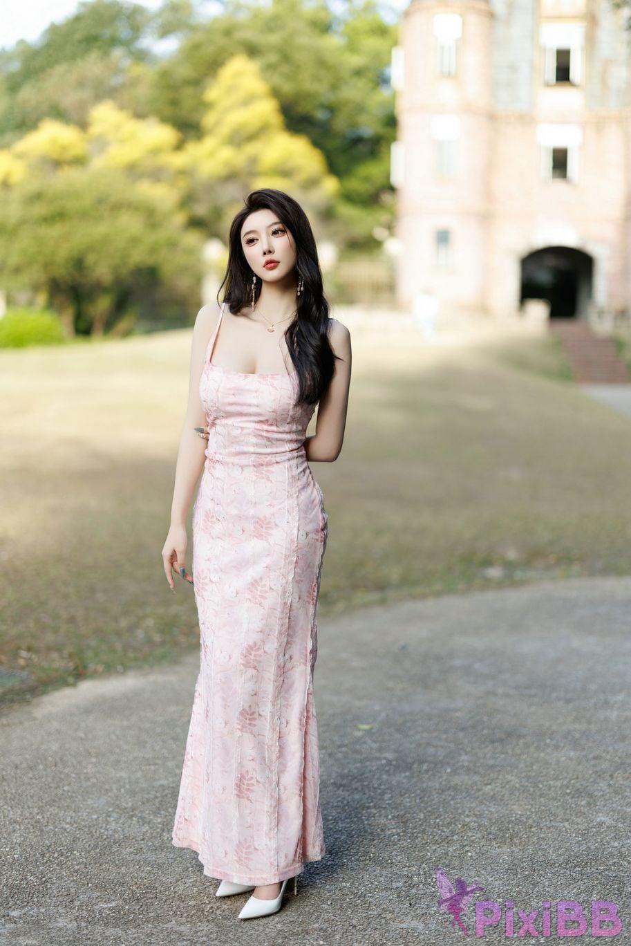 No watermark for in app purchases Yang Chenchen Yome XIUREN Model pink dress PixiBB.COM 004