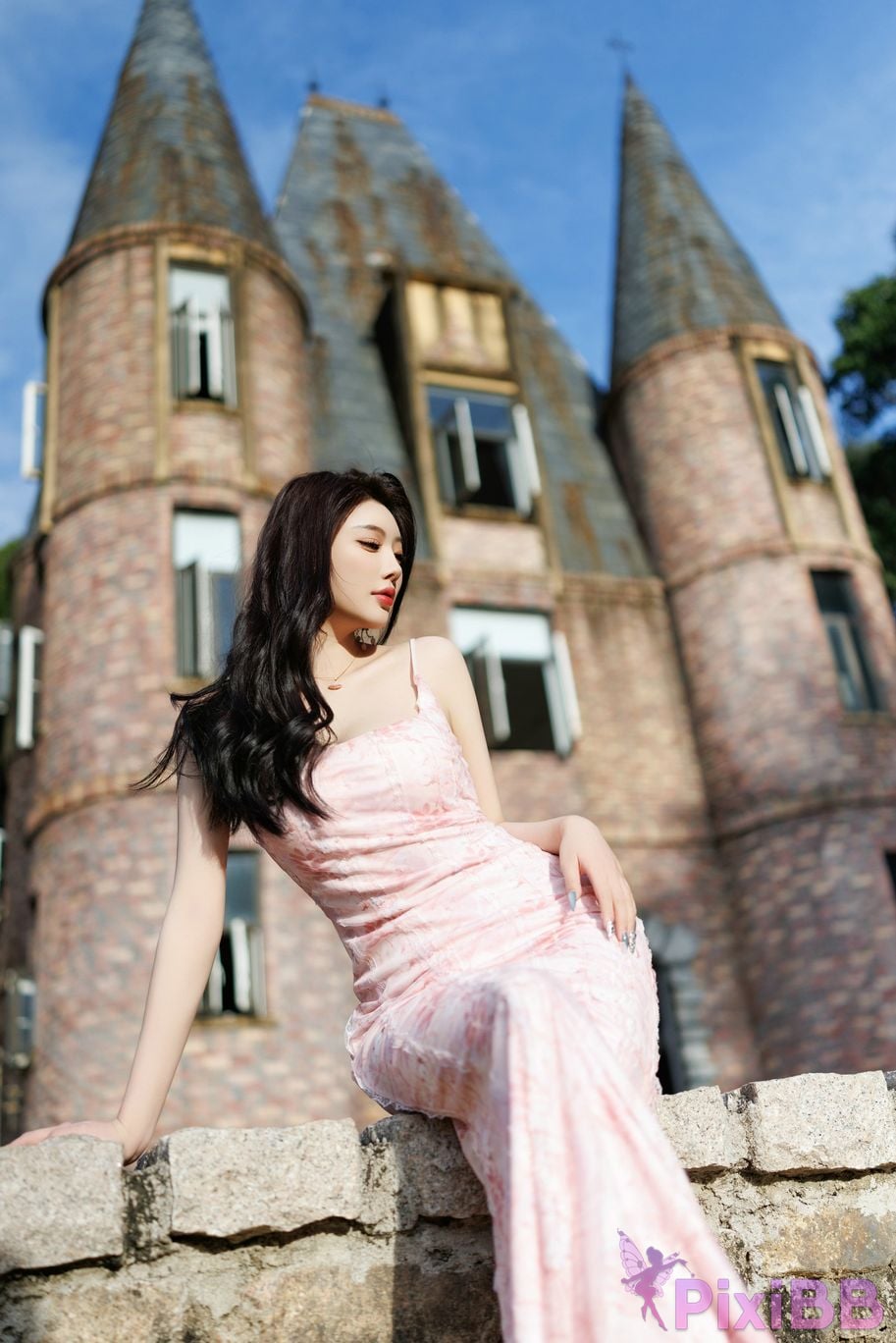 No watermark for in app purchases Yang Chenchen Yome XIUREN Model pink dress PixiBB.COM 015