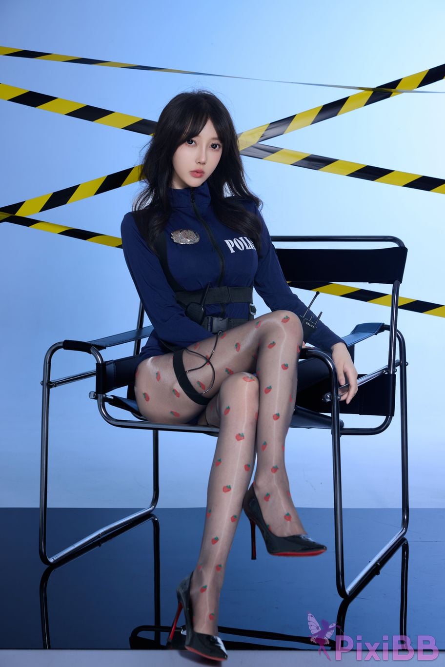 No watermark for in app purchases Yueer Yue er XIUREN Model Blue sexy uniform PixiBB.COM 010