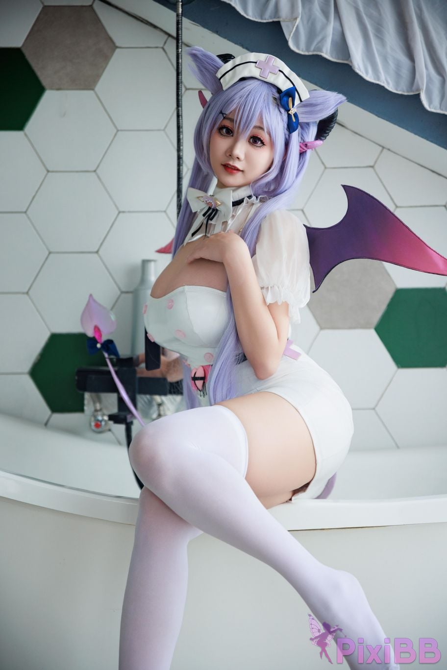 Cosplayer A Xuexue Genshin Carved succubus nurse PixiBB.COM 008