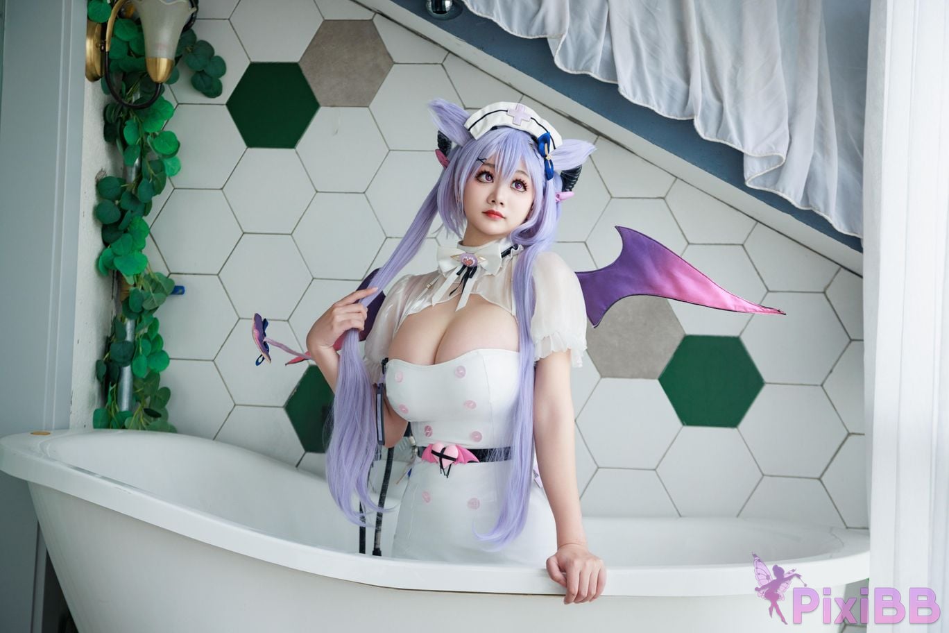 Cosplayer A Xuexue Genshin Carved succubus nurse PixiBB.COM 036