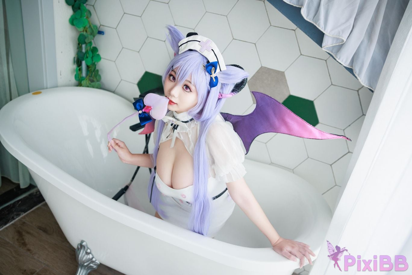Cosplayer A Xuexue Genshin Carved succubus nurse PixiBB.COM 044