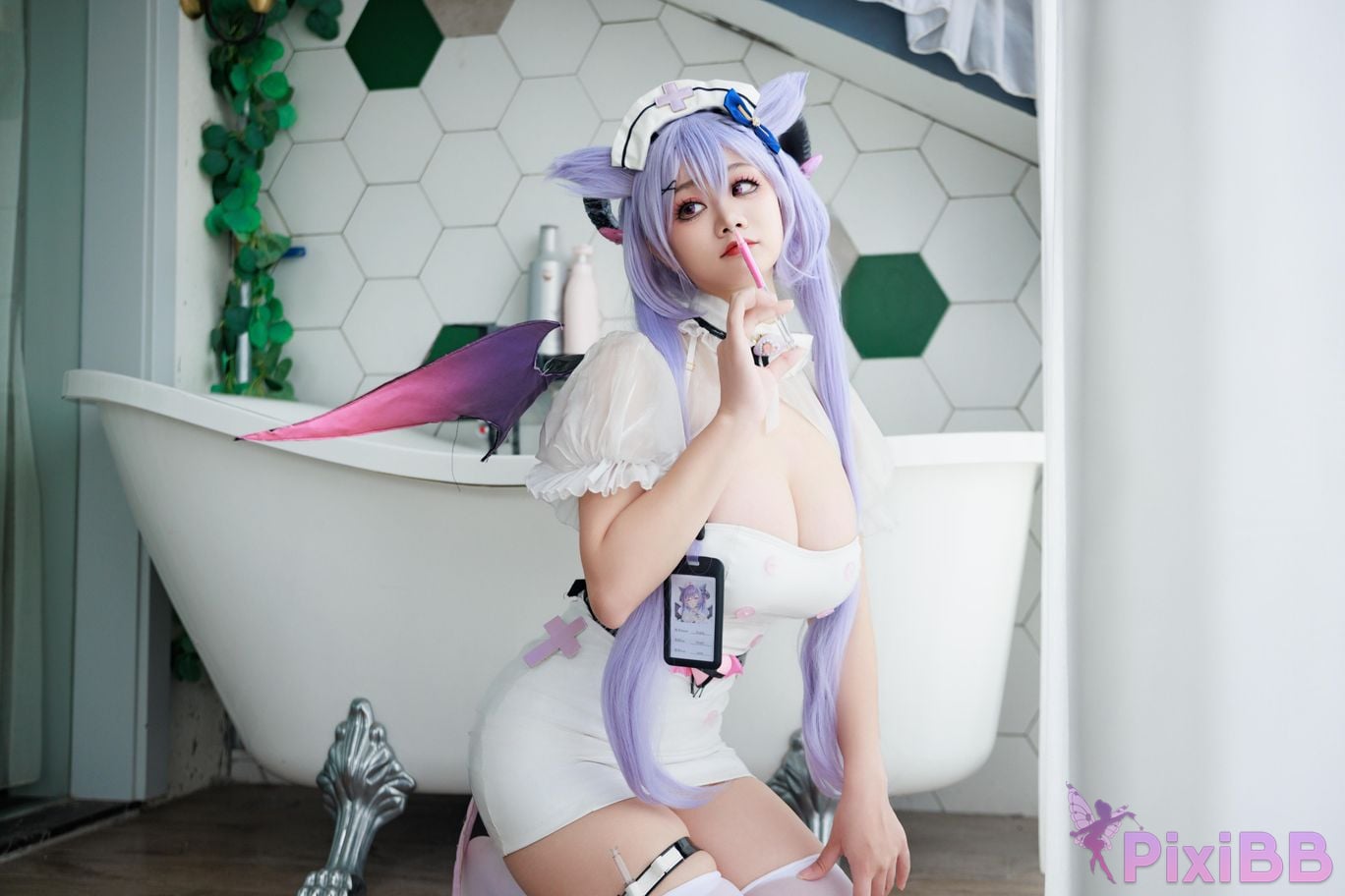 Cosplayer A Xuexue Genshin Carved succubus nurse PixiBB.COM 058