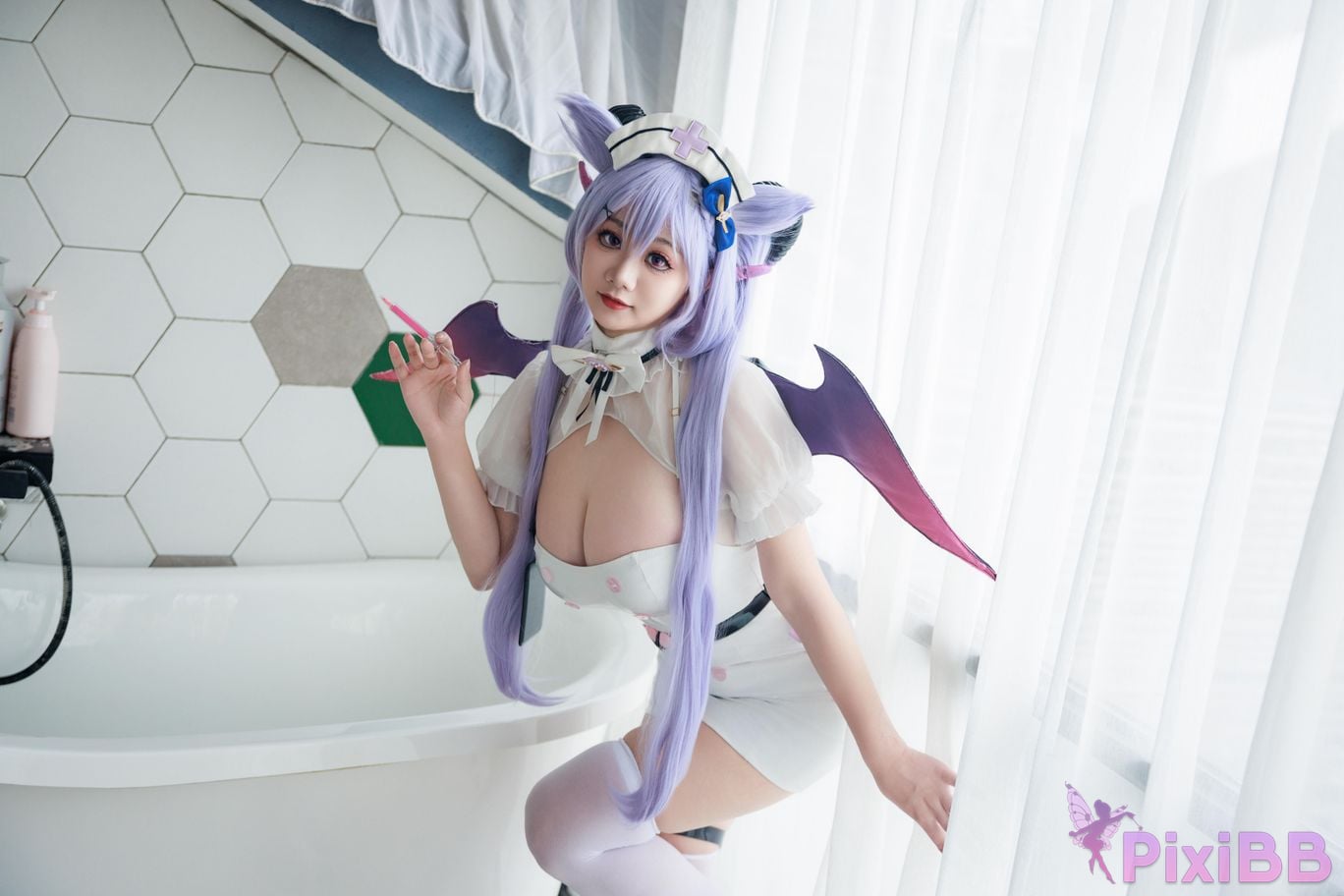 Cosplayer A Xuexue Genshin Carved succubus nurse PixiBB.COM 062