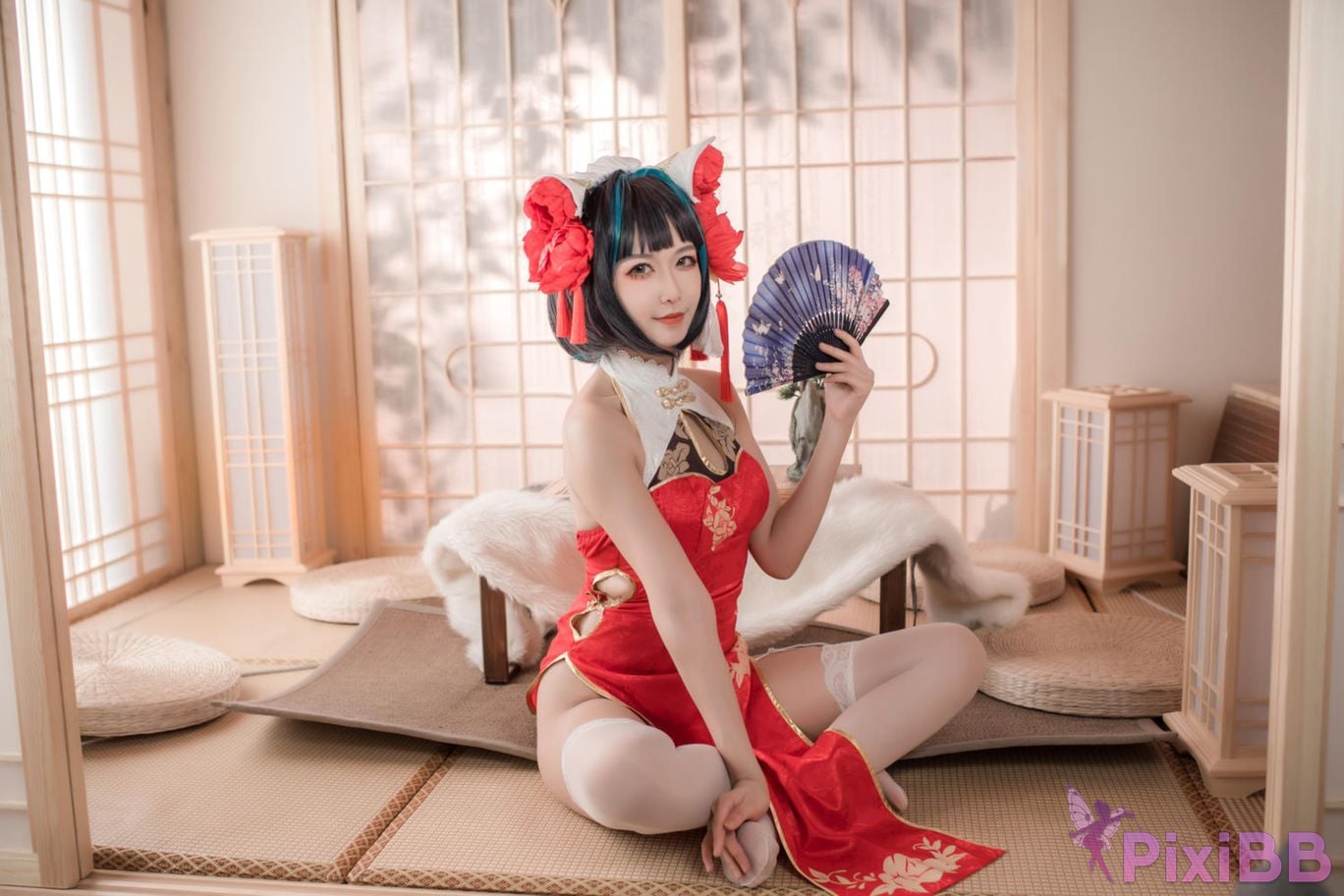 Cosplayer Minamoto Saki meow Cheshire red cheongsam PixiBB.COM 019