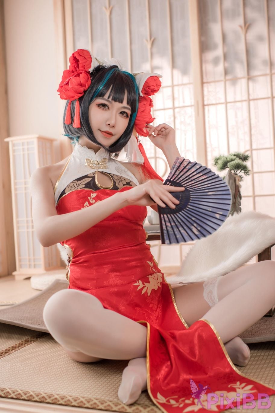 Cosplayer Minamoto Saki meow Cheshire red cheongsam PixiBB.COM 020